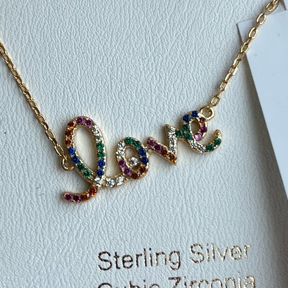 NWT Rachel Zoe sterling silver gold tone rainbow love necklace - Picture 4 of 6